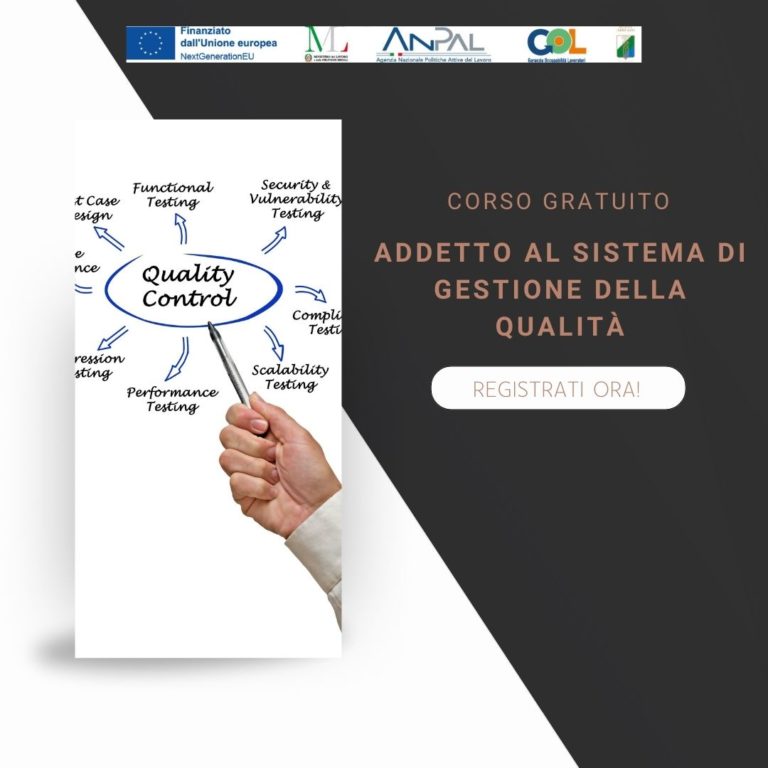 Addetto al Sistema di Gestione della Qualità (Percorso 3 – 312 ore) – Corso Gratuito 1 Addetto Al Sistema di Gestione della Qualita